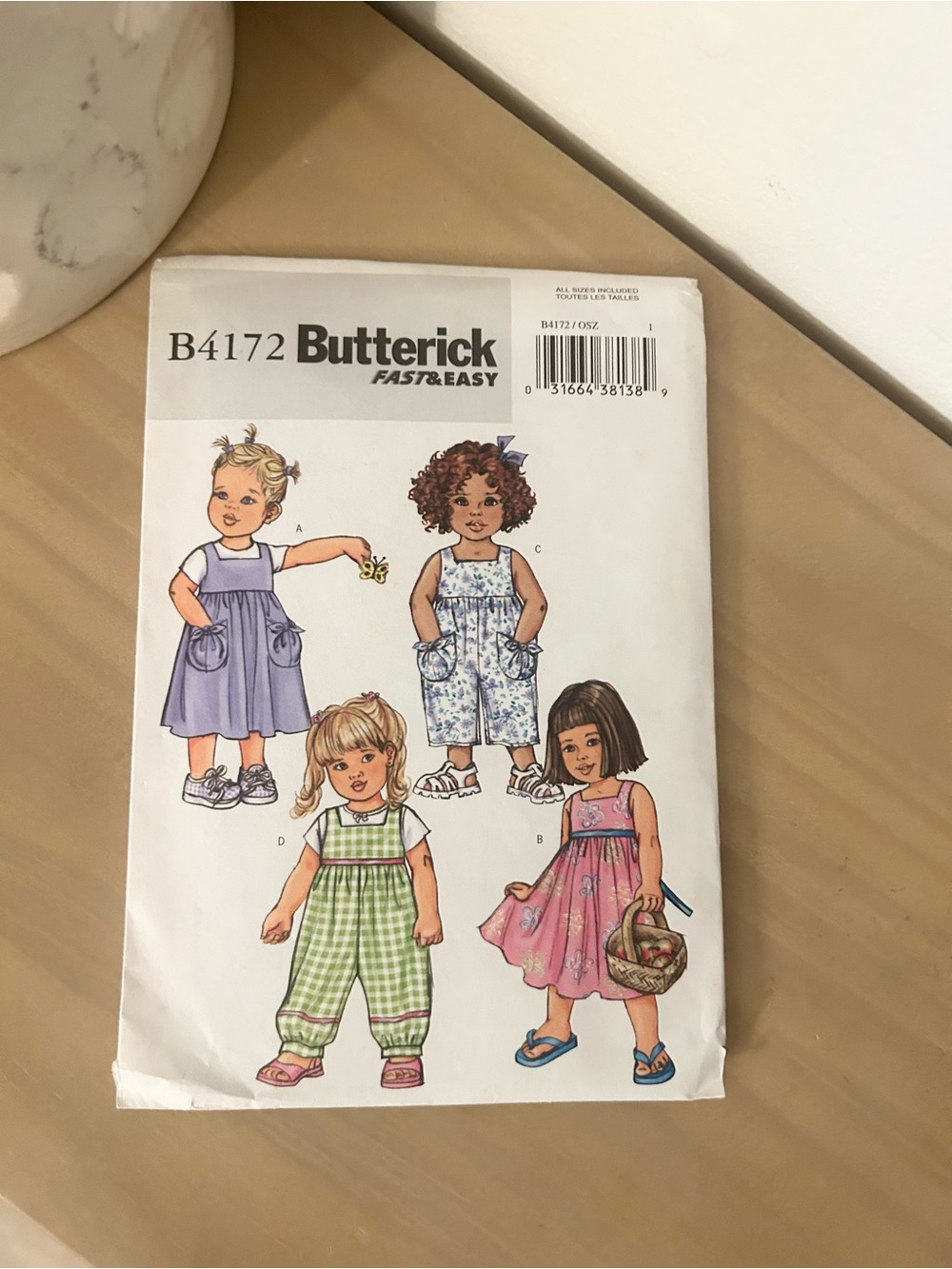 Vintage Butterick B4172 Toddler Dress, Jumper & Jumpsuit Sewing Pattern